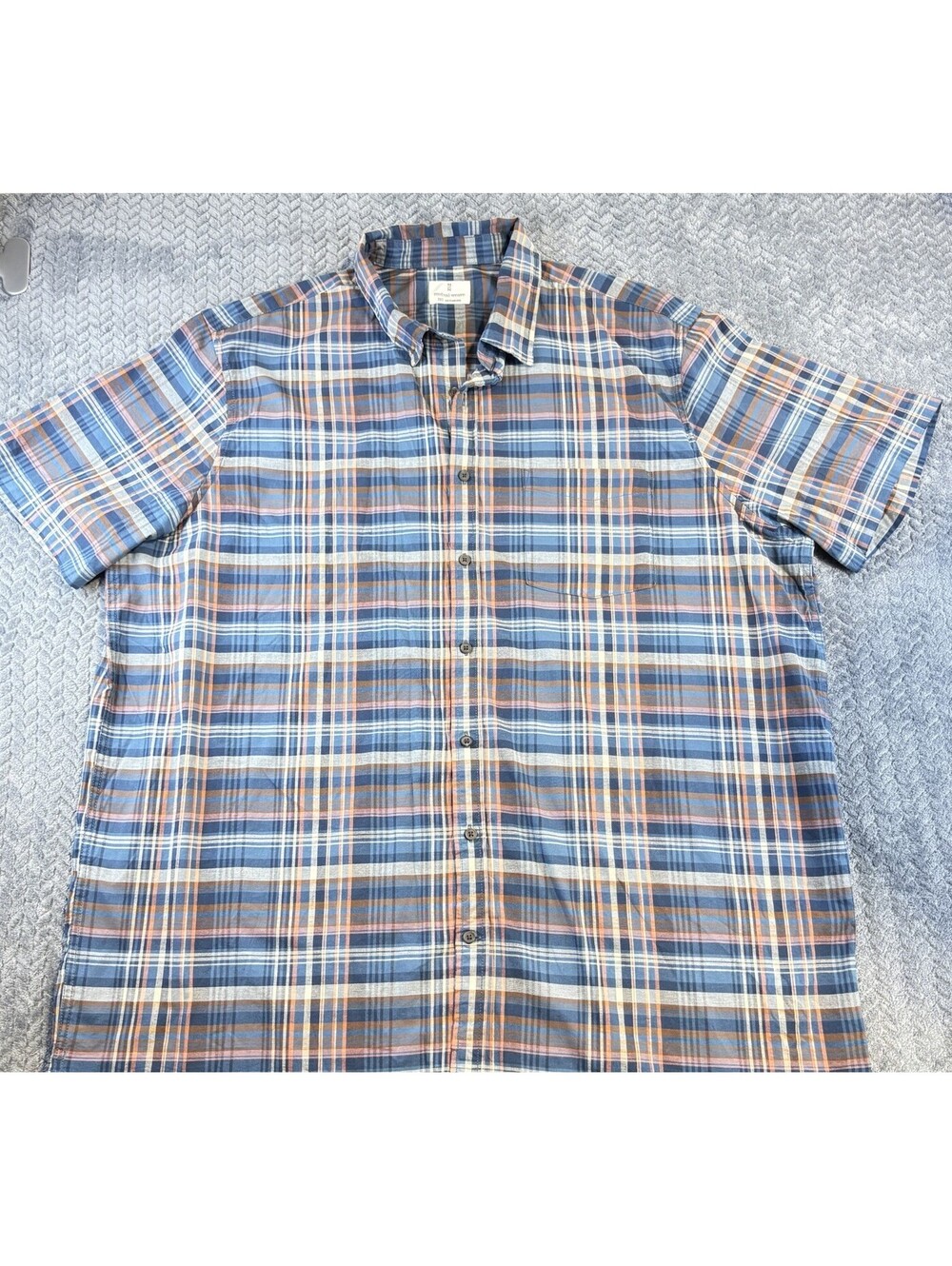 Men's Mutual Weave 2XLT Blue Plaid Short Sleeve Button Up Shirt Casual Western
